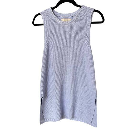 LOFT Women's Periwinkle Sleeveless Knit Tunic Side Slit Sweater Size Medium - Picture 2 of 5
